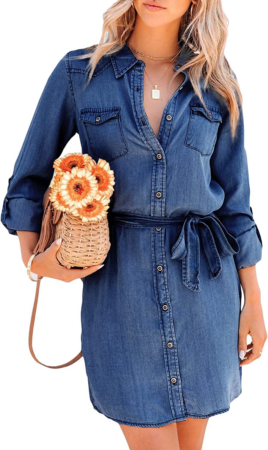 Denim Button-Up Blouse