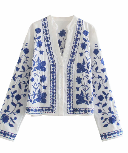 Autumn Floral Women's Blouse with Embroidery (Single Piece)