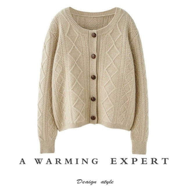 Cable Knit Wool Cardigan