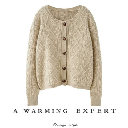 Cable Knit Wool Cardigan
