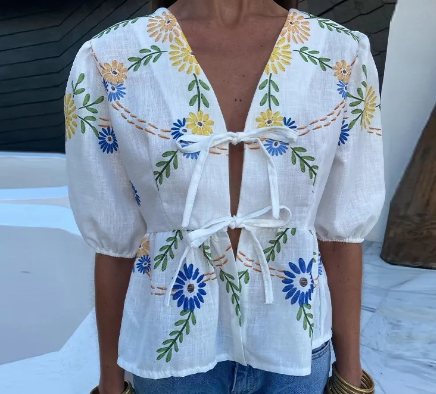 Floral Puff-Sleeve Blouse