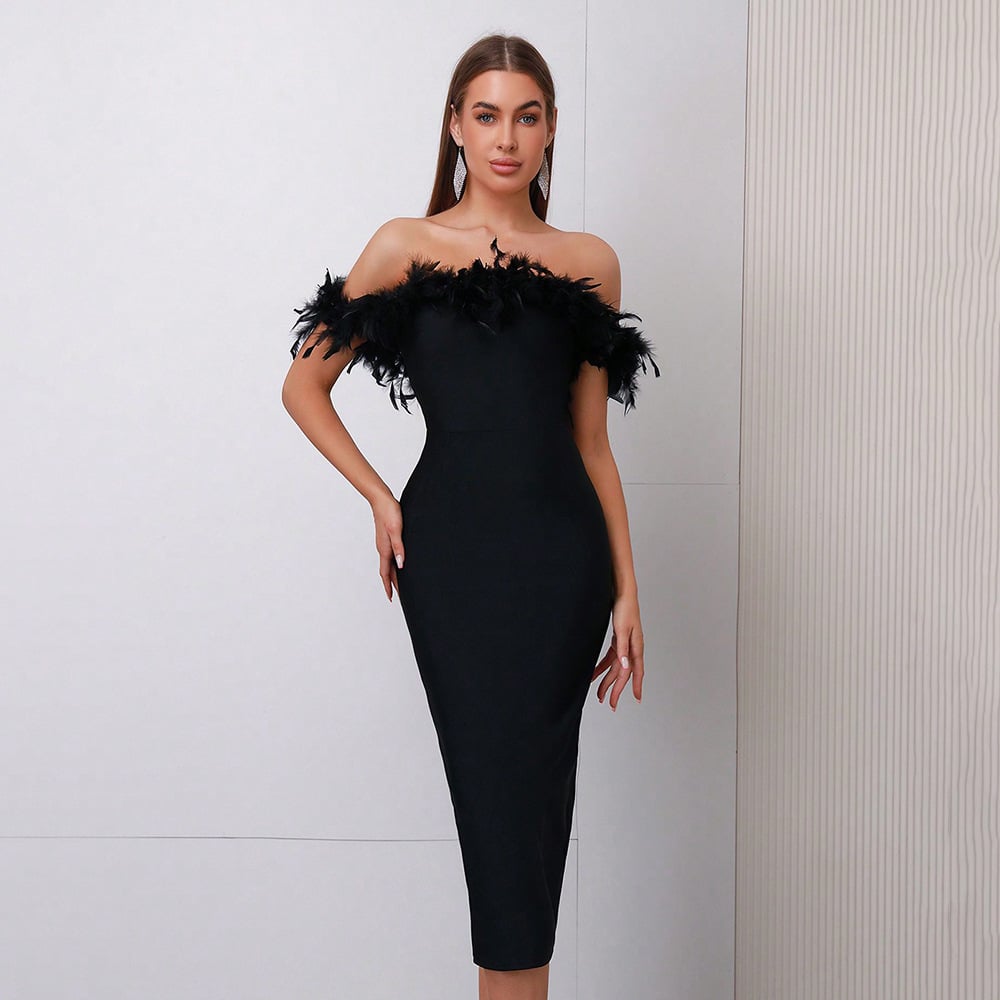 Feather Off-Shoulder Dress