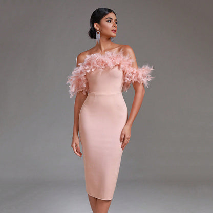 Feather Off-Shoulder Dress