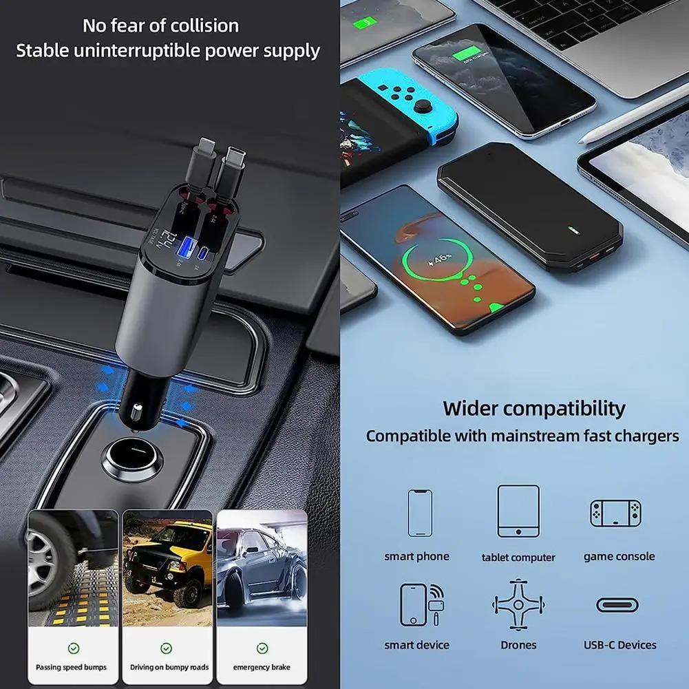 4-in-1 Retractable Fast Car Charger