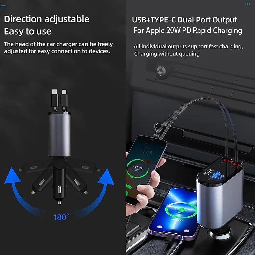 4-in-1 Retractable Fast Car Charger