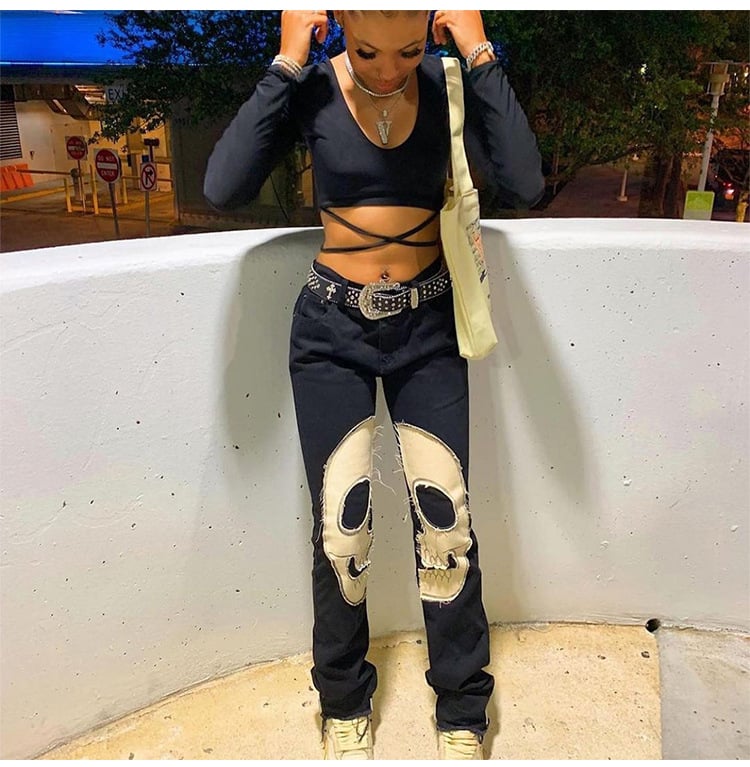 Skull Print Jeans