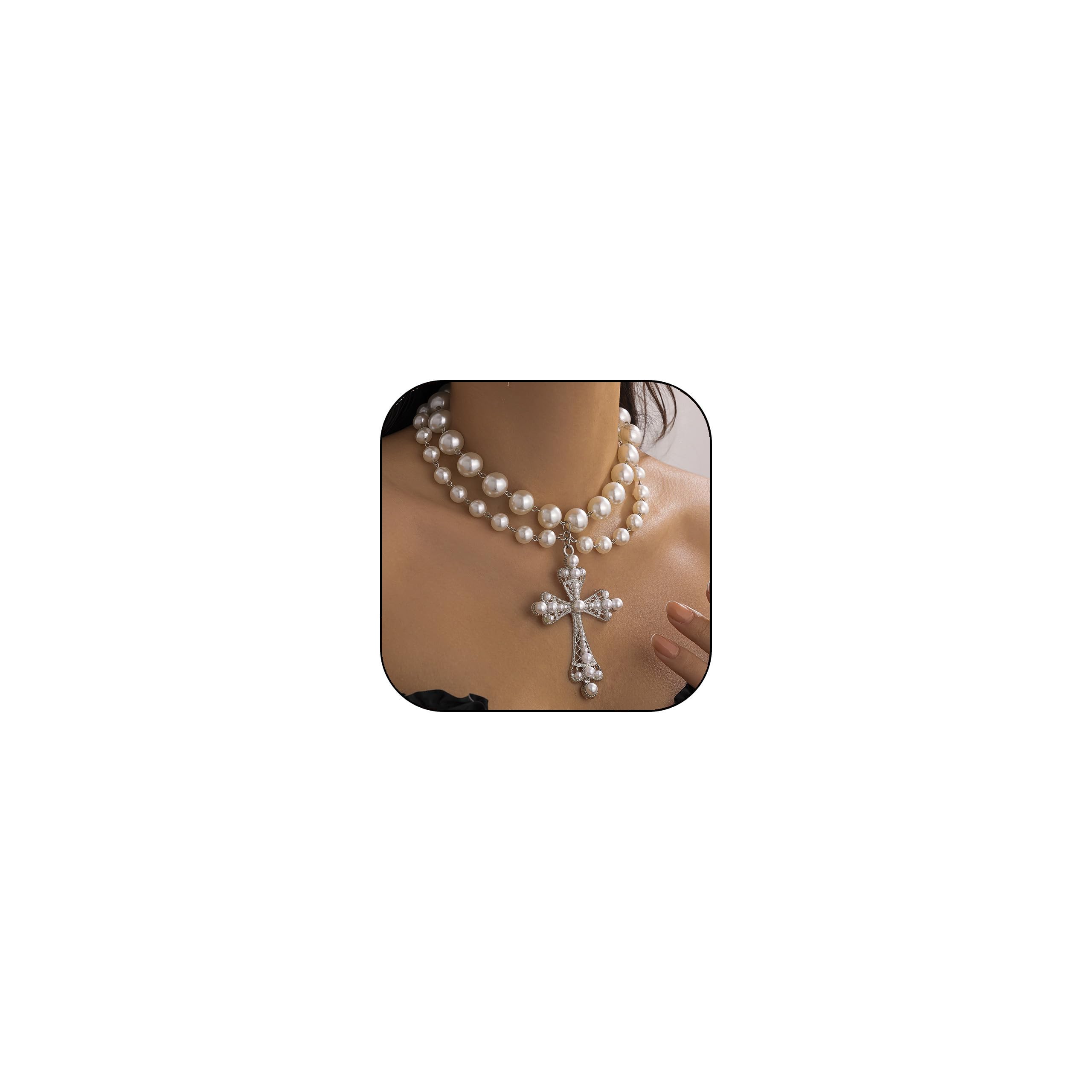 Silver Pearl Cross Necklace